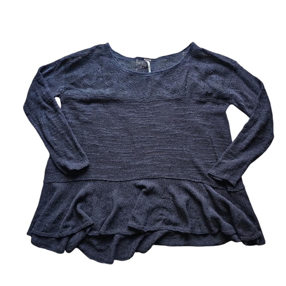 Free People whimsigoth grunge bohemian chic laced black rouche oversized top S‎